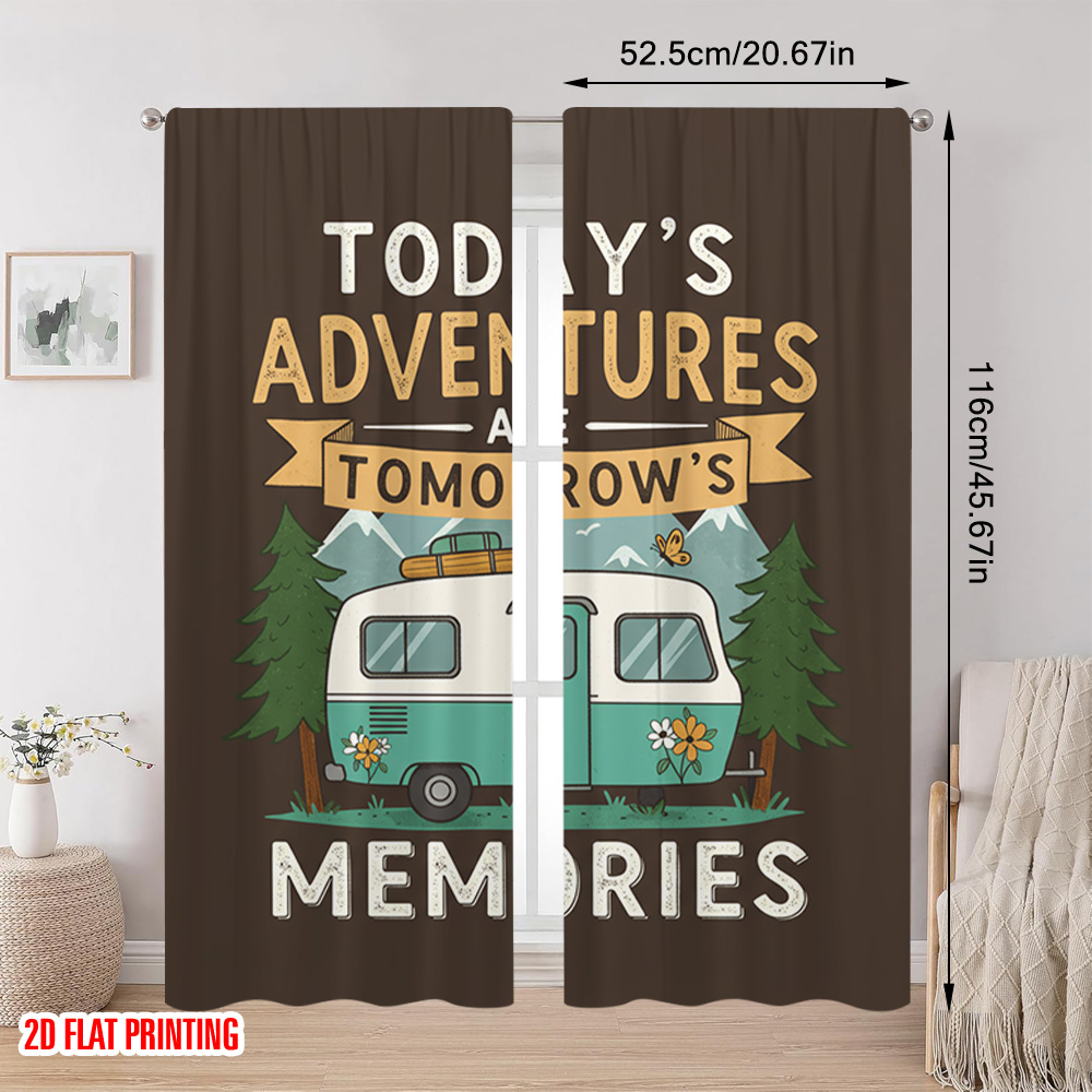 2pcs 2D flat printing Curtain  - Outdoor Adventure Youtube ulasan dan harga