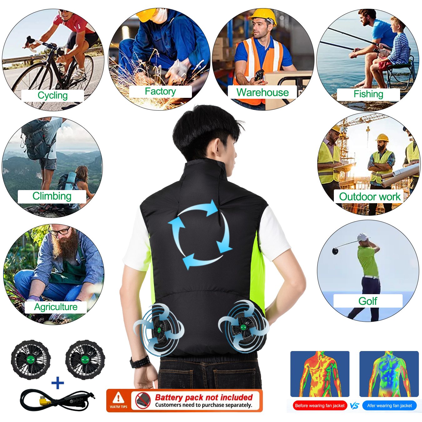 12V 5V USB Cooling 4 Fans Vest - Outdoor Adventure Clothing ulasan dan harga